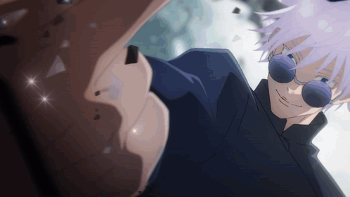 A Close Up Of A Person Wearing Sunglasses And Purple Hair GIF