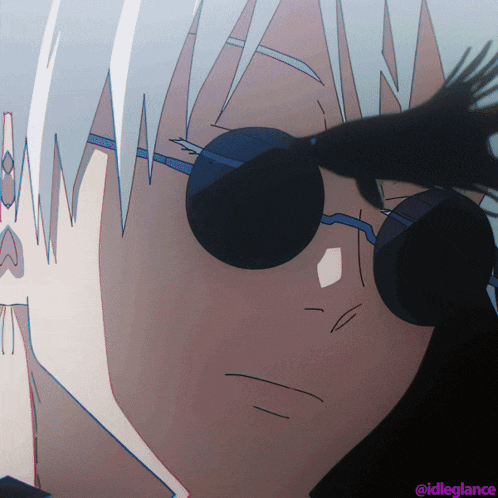 A Close Up Of A Person Wearing Sunglasses With The Idleglance Watermark On The Bottom GIF