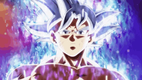 A Close Up Of A Person With A Purple Background And White Hair . GIF