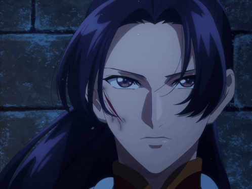 a close up of a person with purple hair