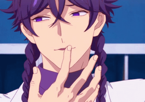 A Close Up Of A Person With Purple Hair Making A Silly Face GIF