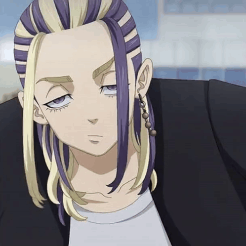 A Close Up Of A Person With Purple Hair GIF