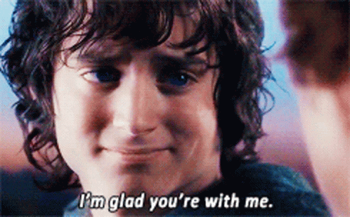 A Close Up Of A Person With The Words I 'M Glad You 'Re With Me GIF