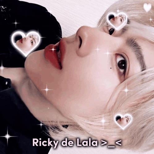 A Close Up Of A Person With The Words Ricky De Lala Above Them GIF