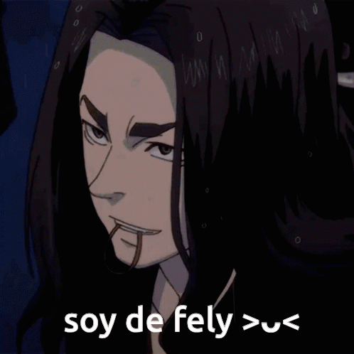 A Close Up Of A Person With The Words Soy De Fely On The Bottom GIF