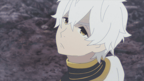 A Close Up Of A Person With White Hair And A Yellow Collar GIF