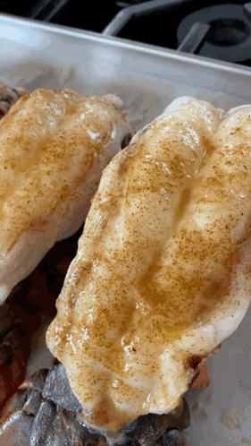 A Close Up Of A Piece Of Food On A Pan GIF