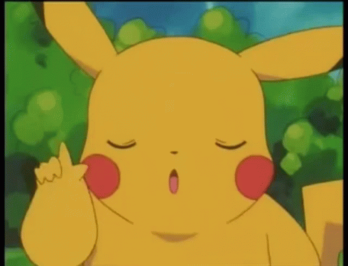 A Close Up Of A Pikachu Cartoon Character With Its Eyes Closed And A Surprised Look On Its Face . GIF