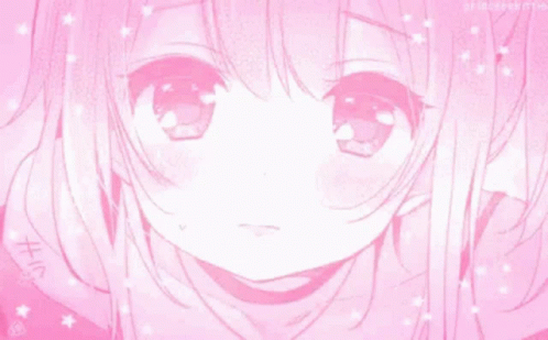 A Close Up Of A Pink Anime Girl 'S Face With Stars . GIF