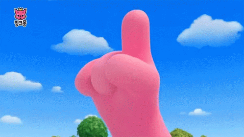 A Close Up Of A Pink Cartoon Character 'S Face With A Blue Sky In The Background GIF