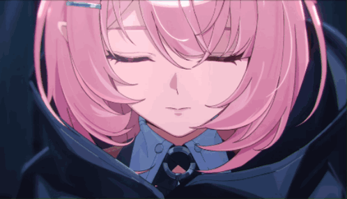 A Close Up Of A Pink Haired Anime Character GIF