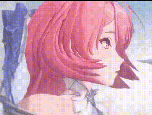 A Close Up Of A Pink Haired Anime Girl 'S Face . GIF