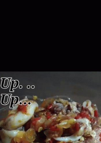 A Close Up Of A Plate Of Food With The Words " Up ... Up " Written On The Bottom GIF