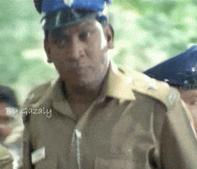 A Close Up Of A Police Officer With Gazaly Written On The Bottom Left GIF
