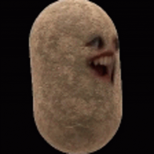A Close Up Of A Potato With A Beard And A Smile On Its Face . GIF