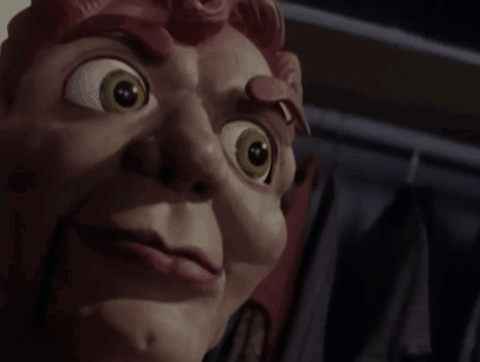 A Close Up Of A Puppet 'S Face With A Big Eye GIF
