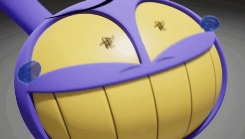 A Close Up Of A Purple And Yellow Cartoon Character 'S Face GIF