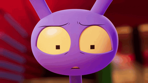 A Close Up Of A Purple Cartoon Character Making A Funny Face GIF