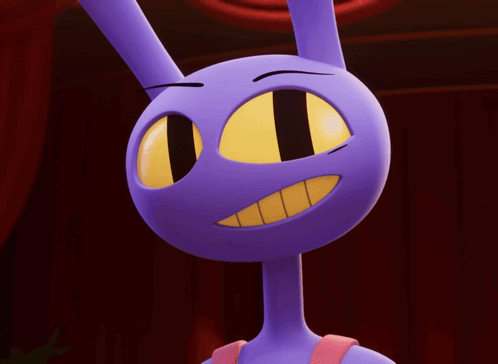 A Close Up Of A Purple Cartoon Character With Big Yellow Eyes GIF