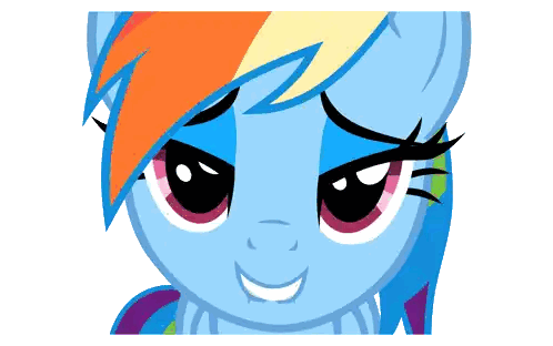 a close up of a rainbow dash pony 's face