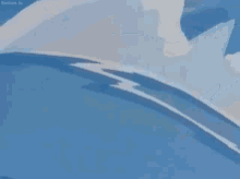 A Close Up Of A Red Cartoon Character 'S Face Against A Blue Sky . GIF