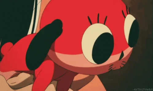 A Close Up Of A Red Cartoon Character With The Words - Katsu Tumblr - Below It GIF