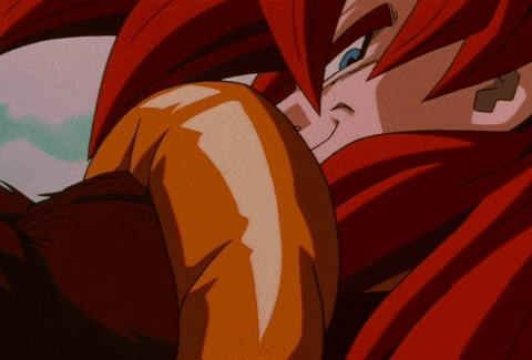A Close Up Of A Red Haired Anime Character With Blue Eyes GIF