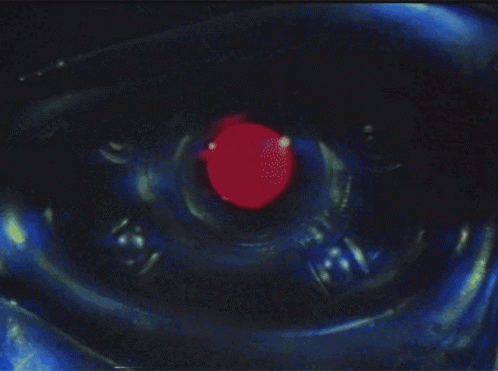 A Close Up Of A Robot Eye With A Red Center GIF