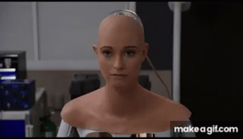 A Close Up Of A Robot 'S Head With A Bald Head And A Shaved Head . GIF