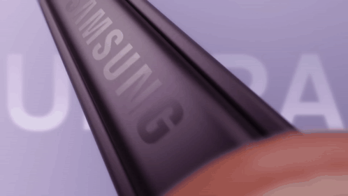 A Close Up Of A Samsung Pencil On A Purple Background GIF