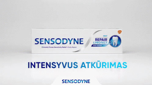 A Close Up Of A Sensodyne Advertisement GIF