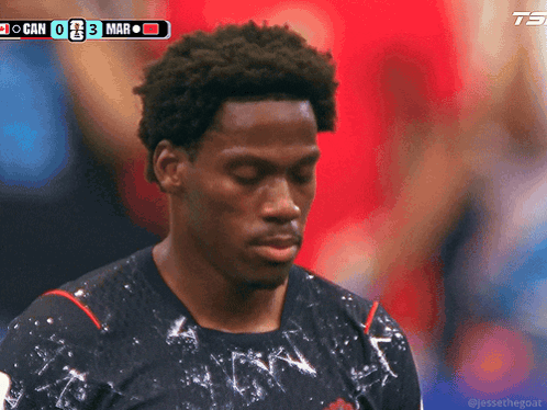 A Close Up Of A Soccer Player 'S Face With A Score Of 0-3 GIF