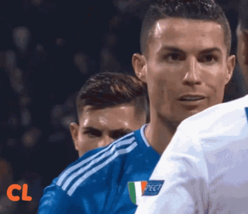 A Close Up Of A Soccer Player 'S Face With The Word Cl Above Him GIF