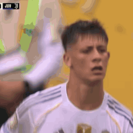 A Close Up Of A Soccer Player 'S Face With The Word Juv On The Bottom GIF