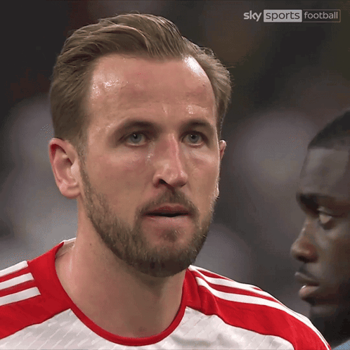 A Close Up Of A Soccer Player 'S Face With The Words Sky Sports Football On The Bottom Right GIF