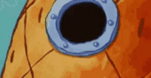 A Close Up Of A Spongebob Squarepants Pineapple With A Hole In It 'S Eye . GIF
