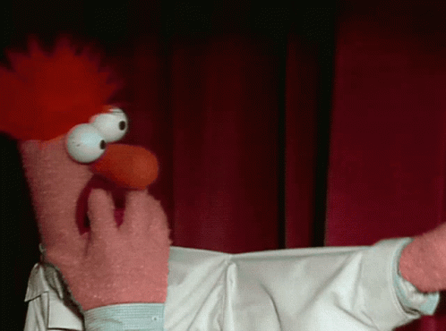 A Close Up Of A Stuffed Animal With Big Eyes And A Red Beak GIF