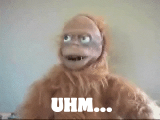 A Close Up Of A Stuffed Animal With The Word Uhm Written On It GIF