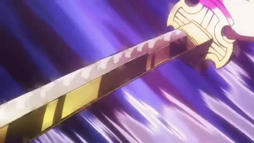 A Close Up Of A Sword With A Purple Background In A Anime . GIF
