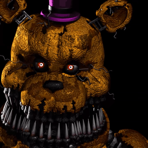 A Close Up Of A Teddy Bear 'S Face With Sharp Teeth GIF