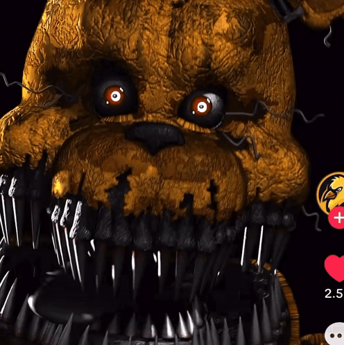 A Close Up Of A Teddy Bear 'S Face With Spikes And A Red Circle That Says 2.5 GIF