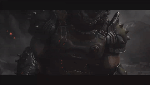 A Close Up Of A Video Game Character With A Helmet And Armor GIF