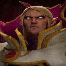 A Close Up Of A Video Game Character With Blonde Hair And A Purple Hat . GIF