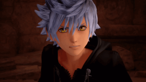 A Close Up Of A Video Game Character With Grey Hair And Yellow Eyes GIF