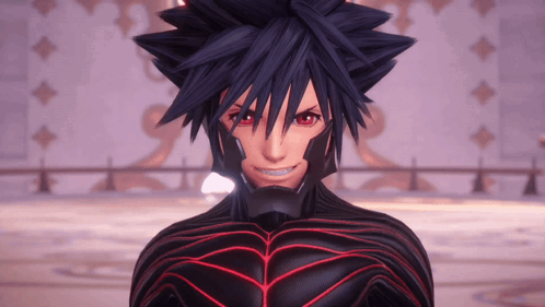 A Close Up Of A Video Game Character With Red Eyes GIF