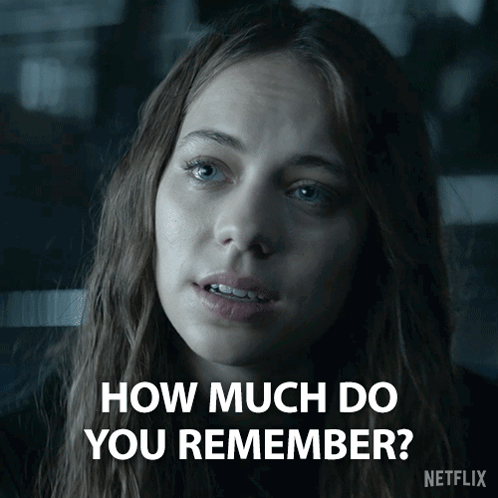 A Close Up Of A Woman Asking How Much Do You Remember From Netflix GIF