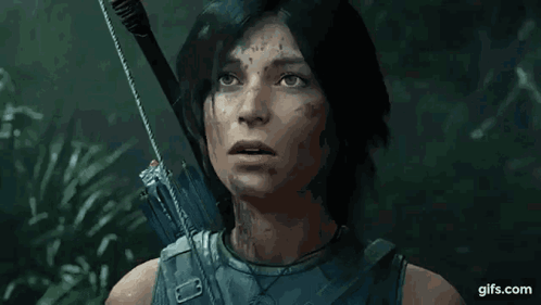 A Close Up Of A Woman Holding A Bow And Arrow In A Video Game . GIF
