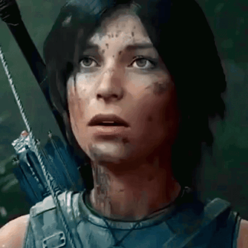 A Close Up Of A Woman Holding A Bow And Arrow In A Video Game GIF