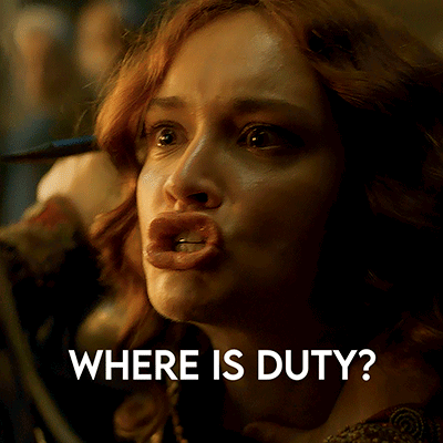 A Close Up Of A Woman Making A Face With The Words Where Is Duty Below Her GIF