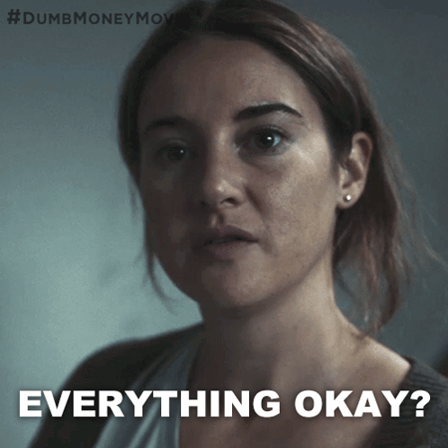 A Close Up Of A Woman 'S Face And The Words Everything Okay GIF